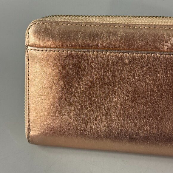 Kate Spade Spencer Metallic Leather Slim Zip Around Continental Wallet Rose Gold - Picture 6 of 15